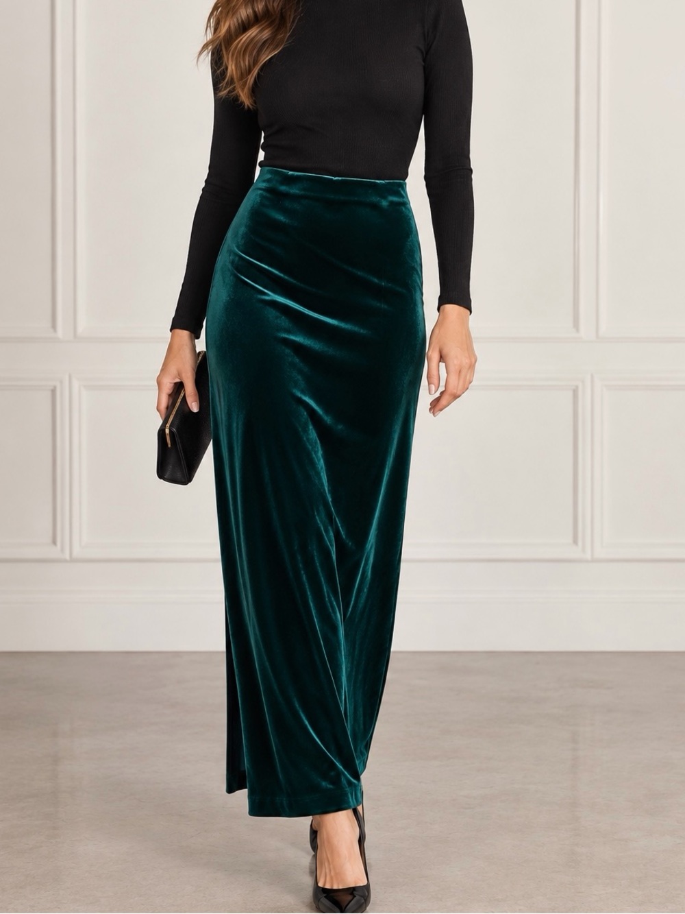 Alex Marie Green Velvet Maxi Skirt Back Slit Formal Evening Size 12